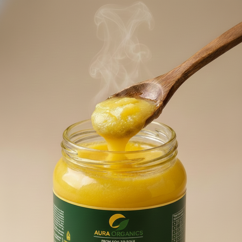 Aura Organics A2 Bilona Cow Ghee โ Family Saver Pack (1 L ร 2) โข Bilona Method โข Lab Tested