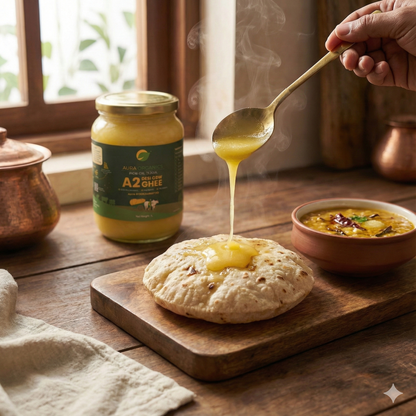 Aura Organics A2 Bilona Cow Ghee – Pure, Lab-Tested Desi Cow Ghee (500 ml) • Bilona Method • Lab Tested