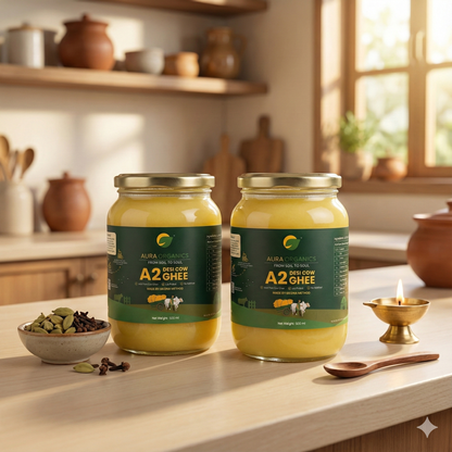 Aura Organics A2 Bilona Cow Ghee – Value Pack of 2 (500 ml × 2) • Bilona Method • Lab Tested • A2A2 Verified