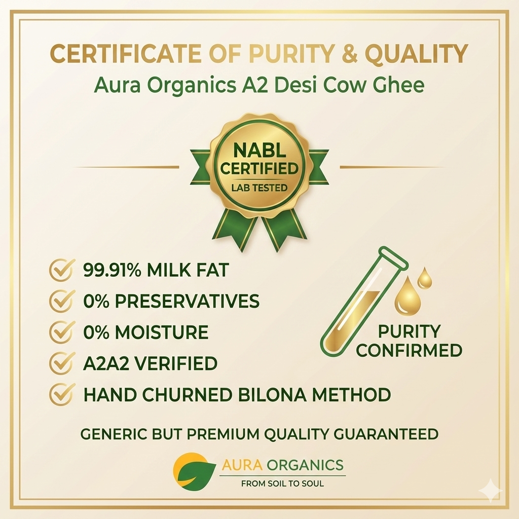Aura Organic A2 Desi Cow Ghee – 100% Pure • Bilona Method • Lab Tested • 1 liter