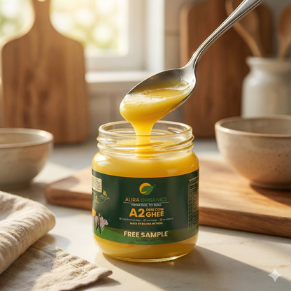 Sample | Aura Organics A2 Bilona Cow Ghee | Lab-Tested, A2A2 Verified | Get for Free