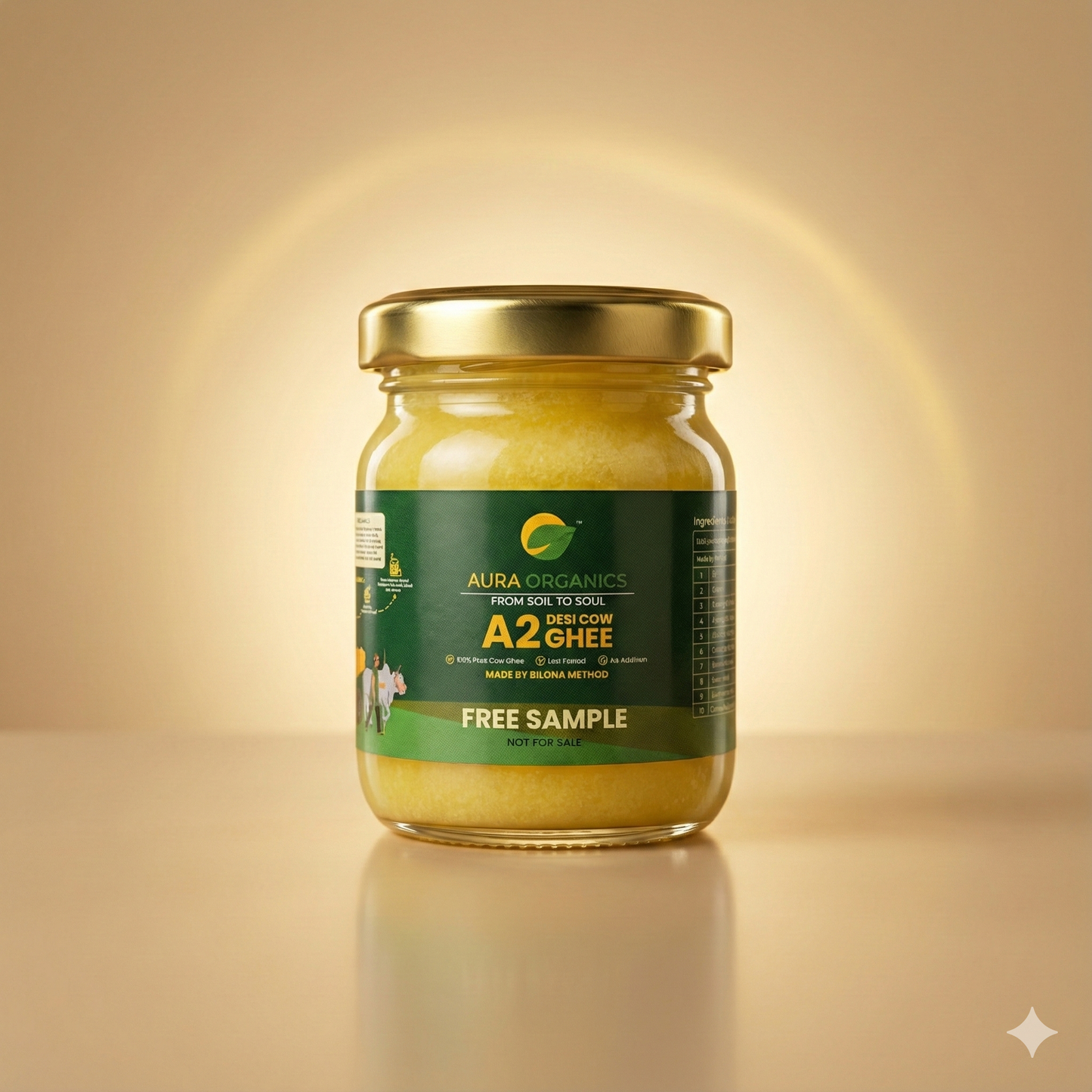Sample | Aura Organics A2 Bilona Cow Ghee | Lab-Tested, A2A2 Verified | Get for Free
