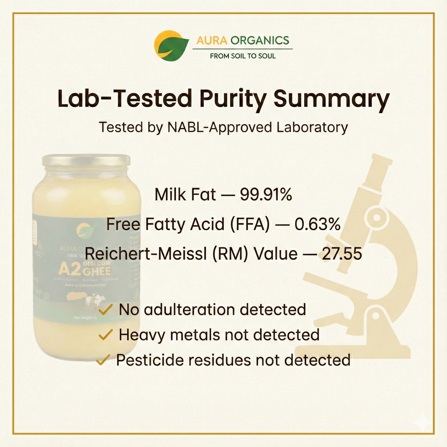 Sample | Aura Organics A2 Bilona Cow Ghee | Lab-Tested, A2A2 Verified | Get for Free