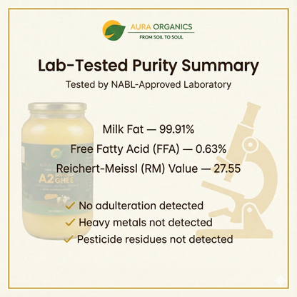 Sample | Aura Organics A2 Bilona Cow Ghee | Lab-Tested, A2A2 Verified | Get for Free