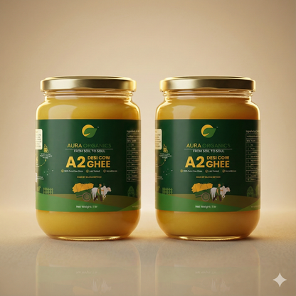 Aura Organics A2 Bilona Cow Ghee – Value Pack of 2 (500 ml × 2) • Bilona Method • Lab Tested • A2A2 Verified