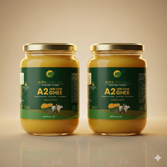Aura Organics A2 Bilona Cow Ghee – Value Pack of 2 (500 ml × 2) • Bilona Method • Lab Tested • A2A2 Verified
